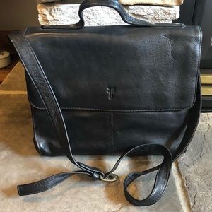 Frye black leather messenger tote laptop bag